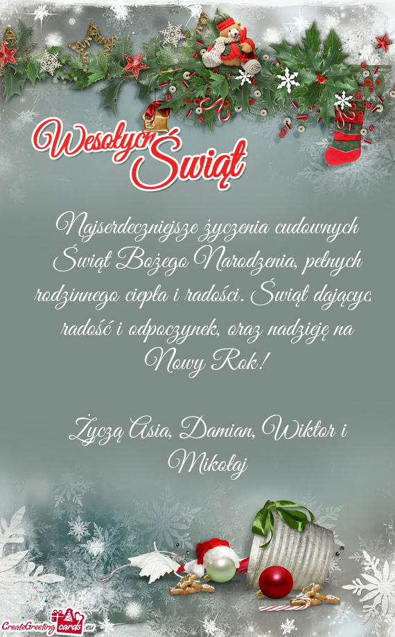 Życzą Asia, Damian, Wiktor i Mikołaj