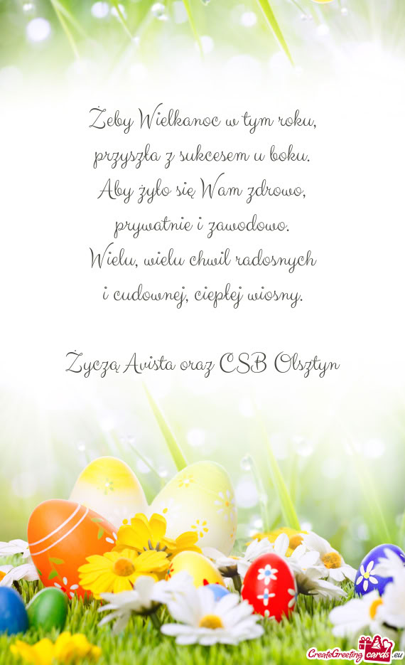 Życzą Avista oraz CSB Olsztyn