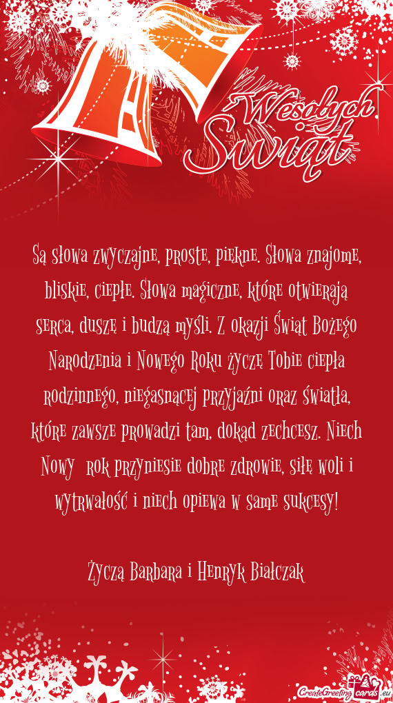 Życzą Barbara i Henryk Białczak