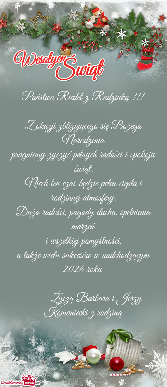 Życzą Barbara i Jerzy Komaniecki z rodziną