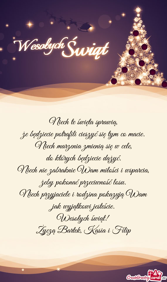 Życzą Bartek, Kasia i Filip