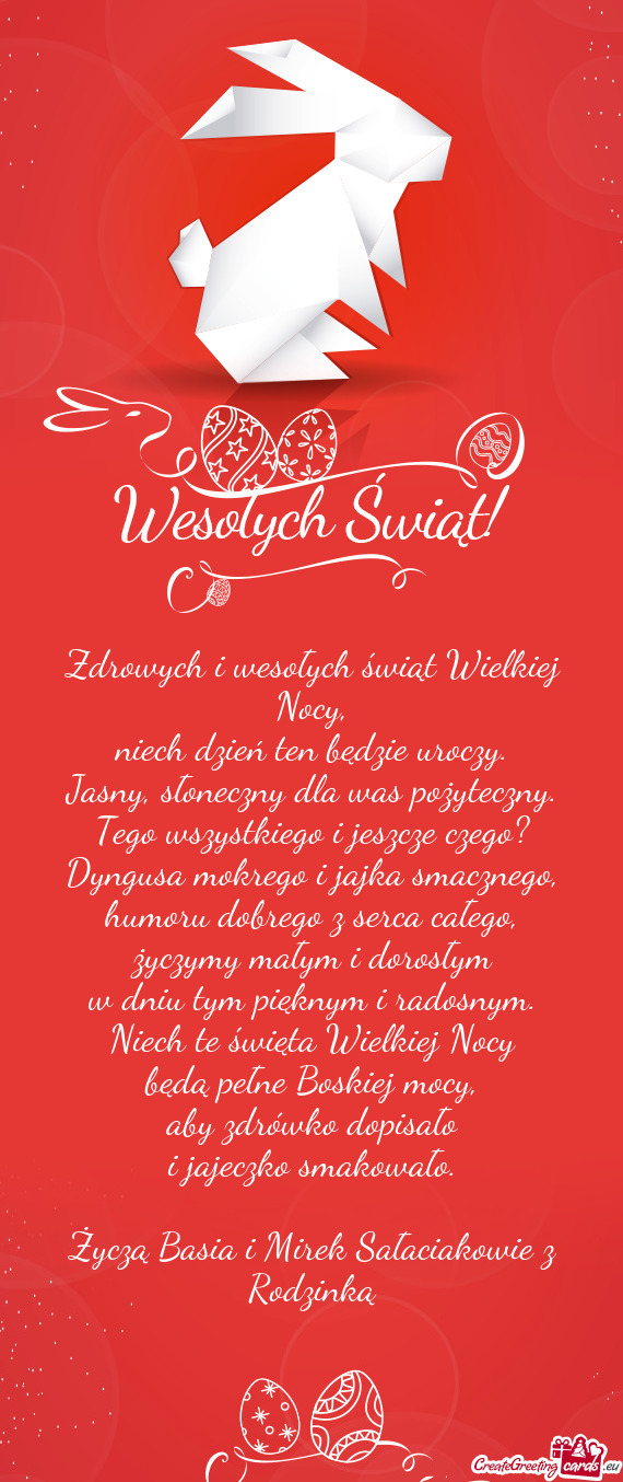 Życzą Basia i Mirek Sałaciakowie z Rodzinką