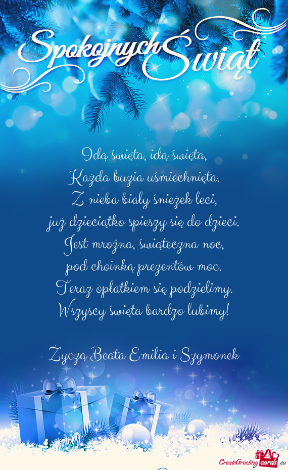 Życzą Beata Emilia i Szymonek