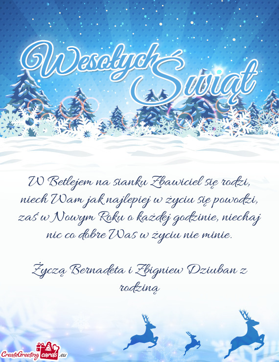 Życzą Bernadeta i Zbigniew Dziuban z rodziną