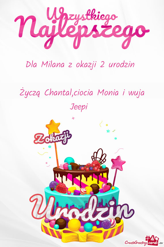 Życzą Chantal,ciocia Monia i wuja Jeepi🎂