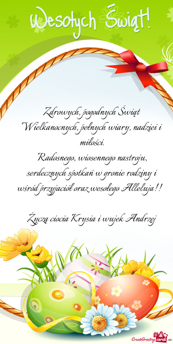 Życzą ciocia Krysia i wujek Andrzej