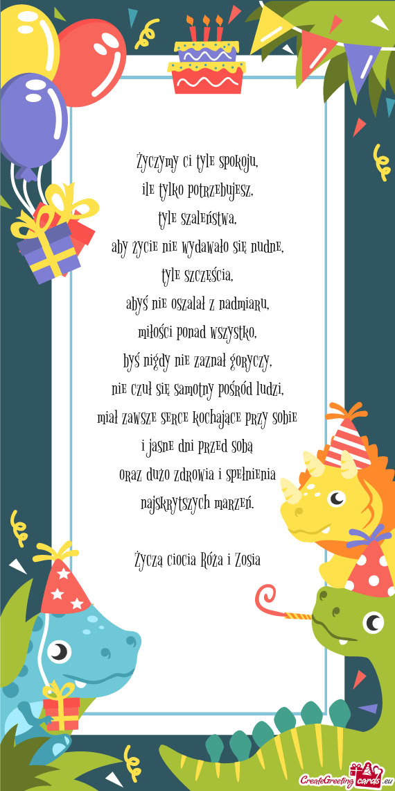 Życzą ciocia Róża i Zosia