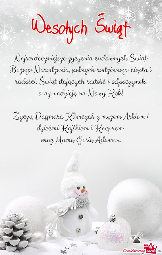 Życzą Dagmara Klimczak z mężem Arkiem i dziećmi Kajtkiem i Kacprem