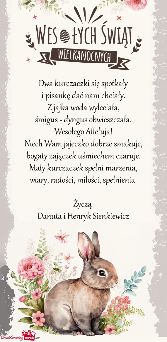 Życzą Danuta i Henryk Sienkiewicz