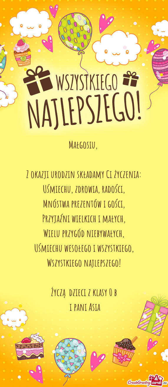 Życzą dzieci z klasy 0 b