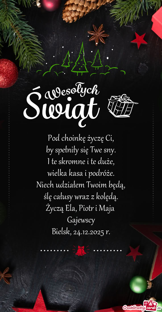 Życzą Ela, Piotr i Maja