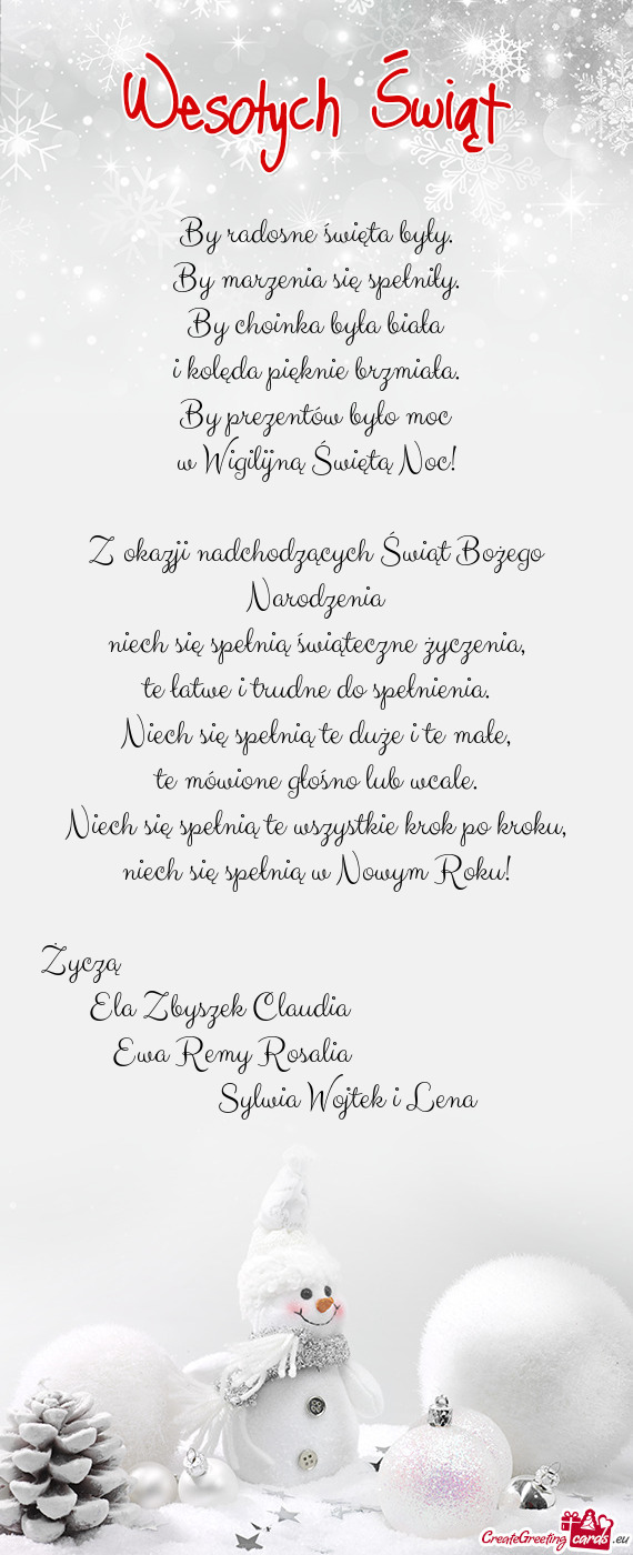 Życzą                 Ela Zbyszek Claudia