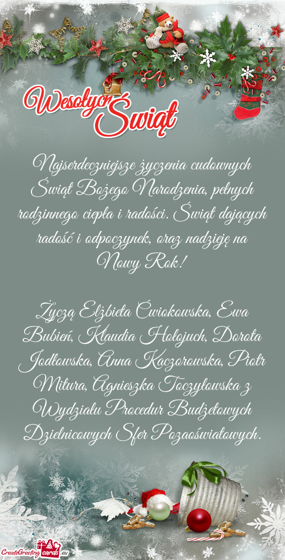 Życzą Elżbieta Ćwiokowska, Ewa Bubień, Klaudia Hołojuch, Dorota Jodłowska, Anna Kaczorowska