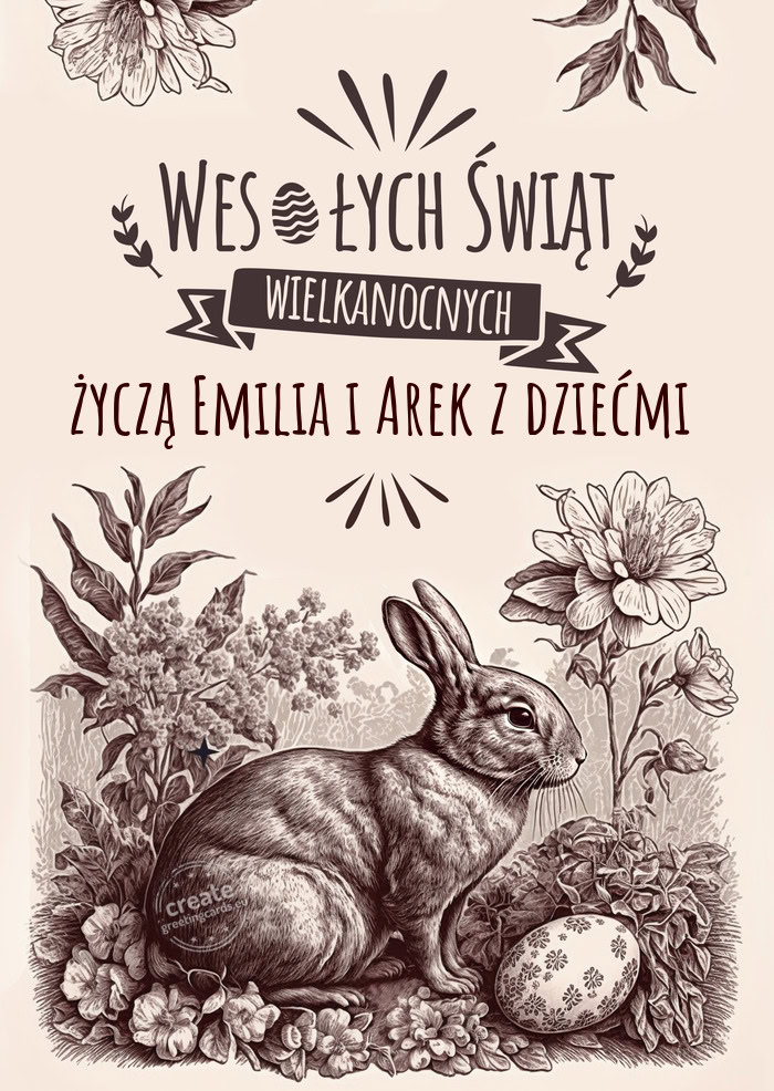 Życzą Emilia i Arek z dziećmi dla Ciebie wesołe życzenia wielkanocne