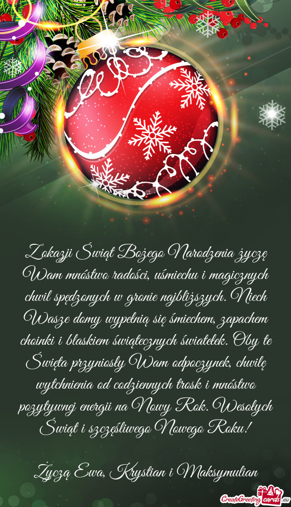 Życzą Ewa, Krystian i Maksymulian