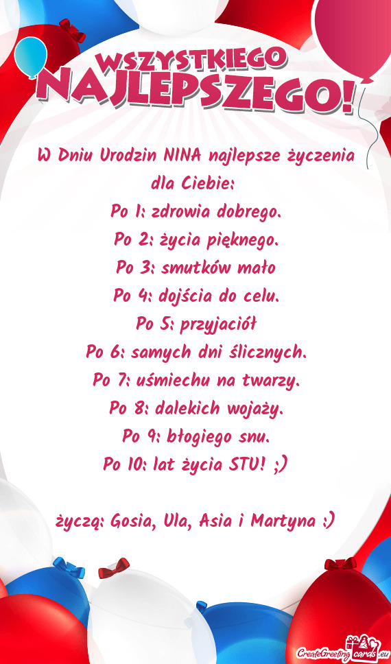 Życzą: Gosia, Ula, Asia i Martyna :)