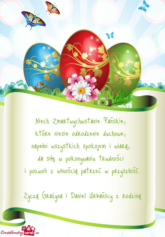 Życzą Grażyna i Daniel Urbańscy z rodziną