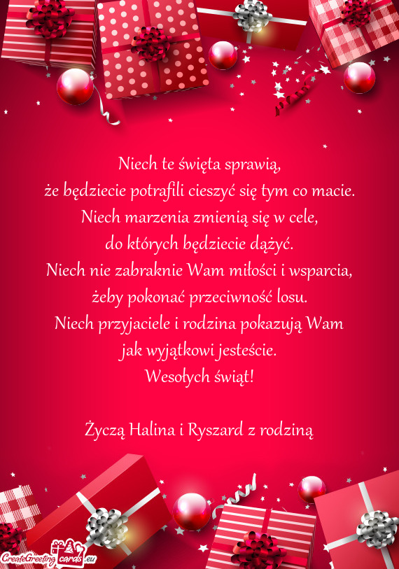 Życzą Halina i Ryszard z rodziną