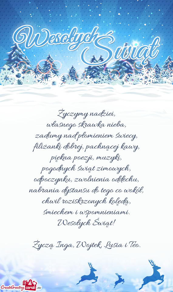 Życzą Inga, Wojtek, Lusia i Teo