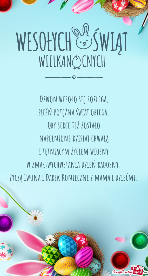 Życzą Iwona i Darek Konieczni z mamą i dziećmi