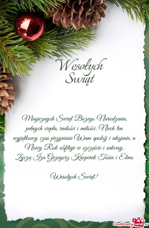 Życzą Iza Grzegorz Kacperek Tosia i Elmo ♥️