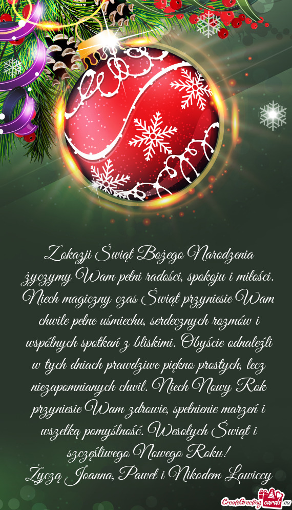 Życzą Joanna, Paweł i Nikodem Ławiccy