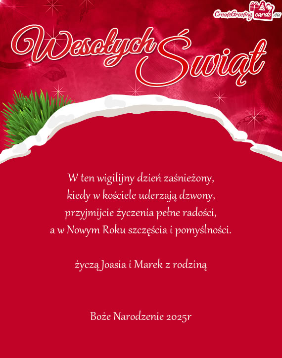 Życzą Joasia i Marek z rodziną