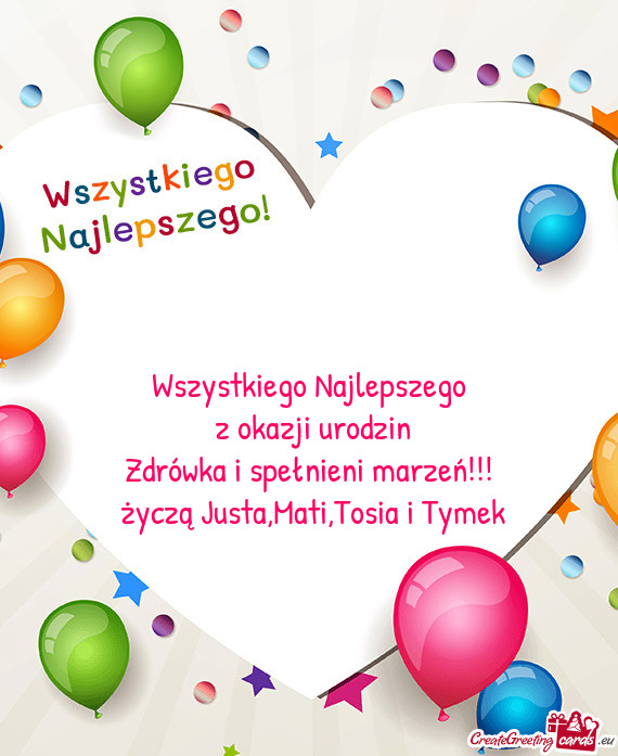 Życzą Justa,Mati,Tosia i Tymek