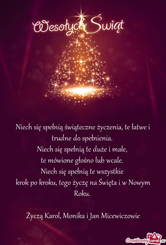 Życzą Karol, Monika i Jan Micewiczowie