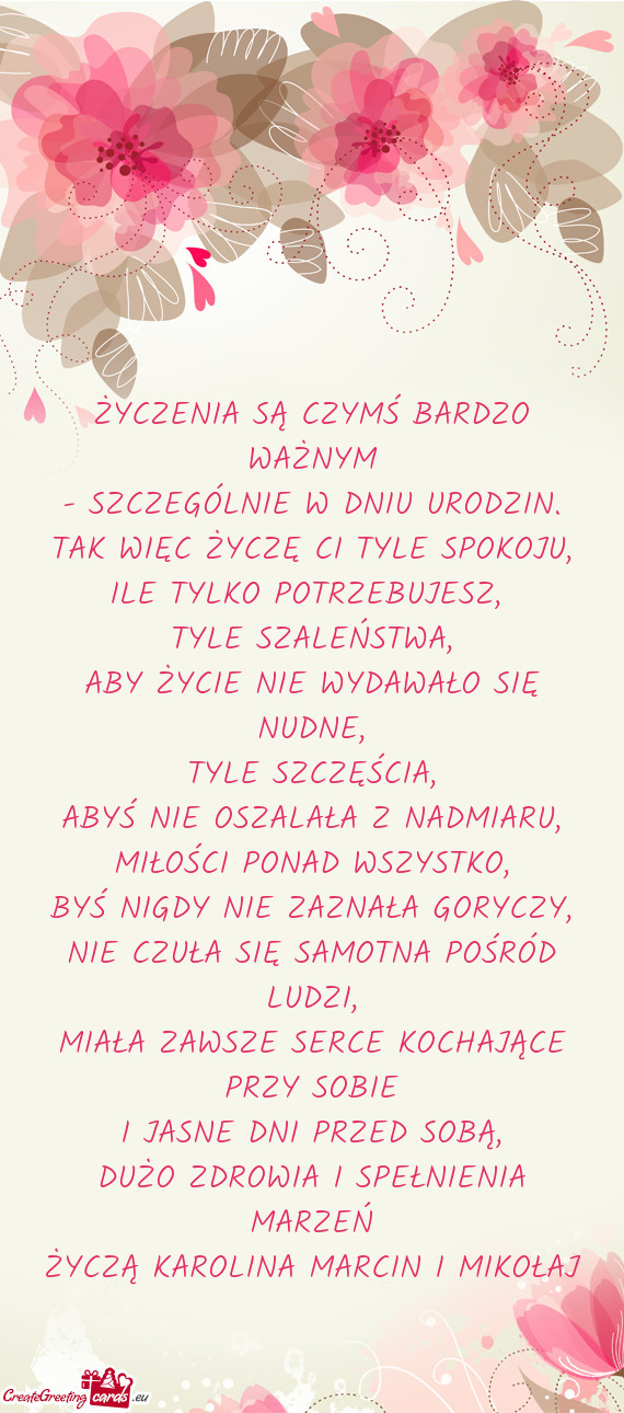 ŻYCZĄ KAROLINA MARCIN I MIKOŁAJ