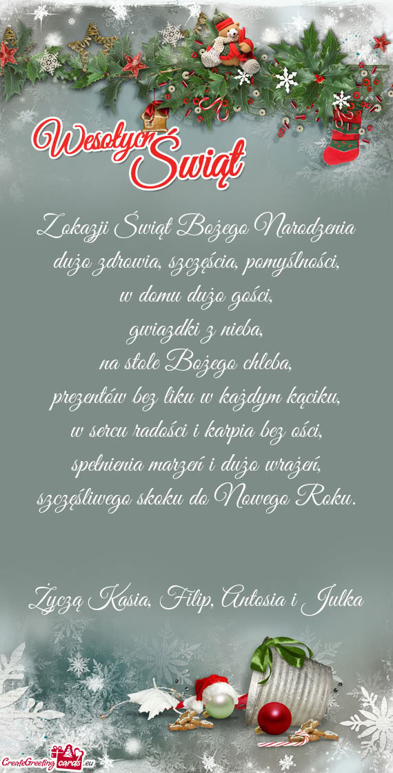 Życzą Kasia, Filip, Antosia i Julka