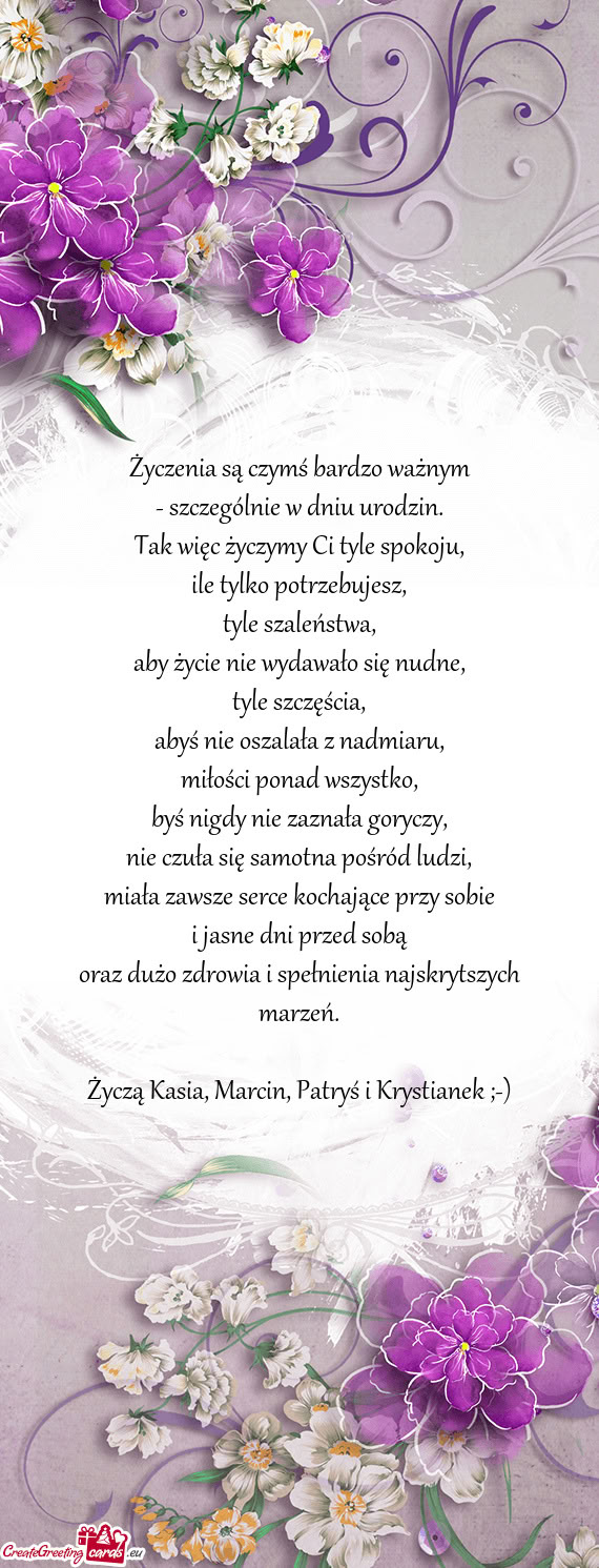 Życzą Kasia, Marcin, Patryś i Krystianek ;-)