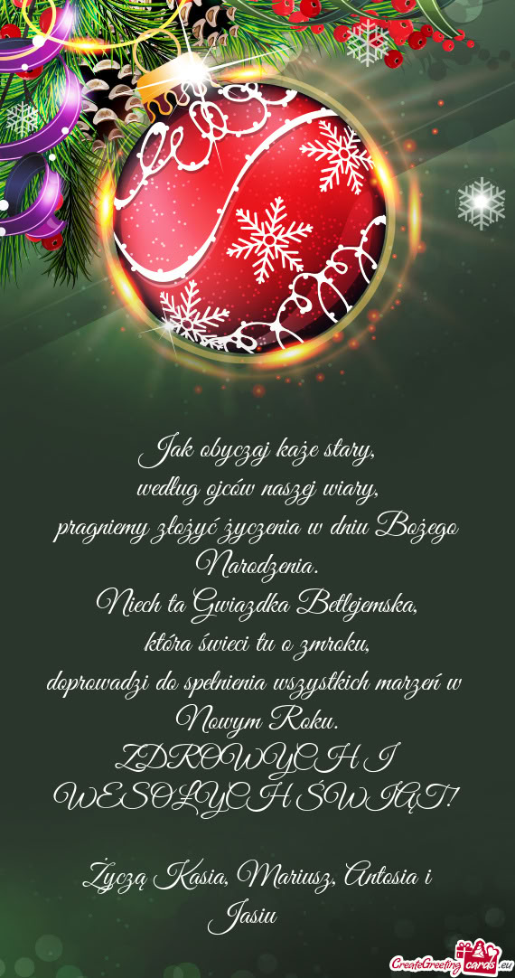 Życzą Kasia, Mariusz, Antosia i Jasiu🙂