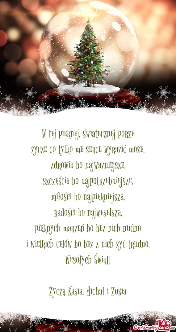 Życzą Kasia, Michał i Zosia