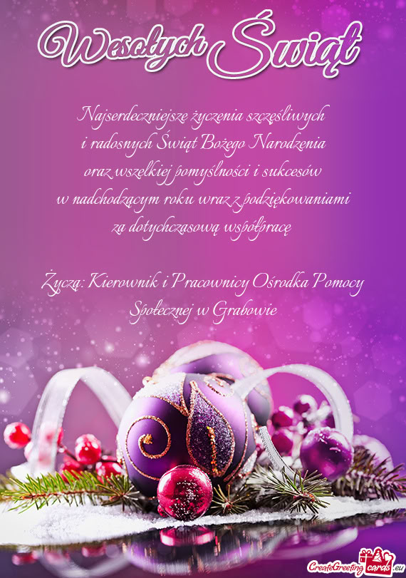 Życzą: Kierownik i Pracownicy Ośrodka Pomocy Społecznej w Grabowie