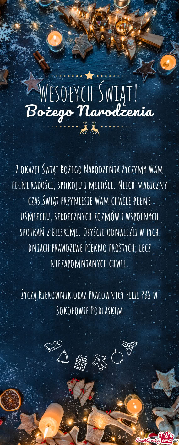 Życzą Kierownik oraz Pracownicy Filii PBS w Sokołowie Podlaskim