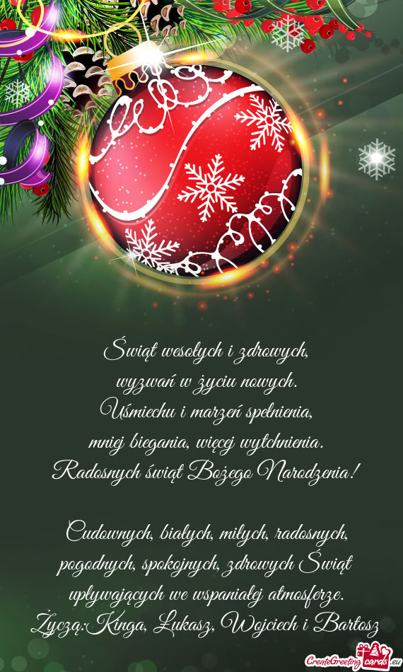 Życzą:Kinga, Łukasz, Wojciech i Bartosz