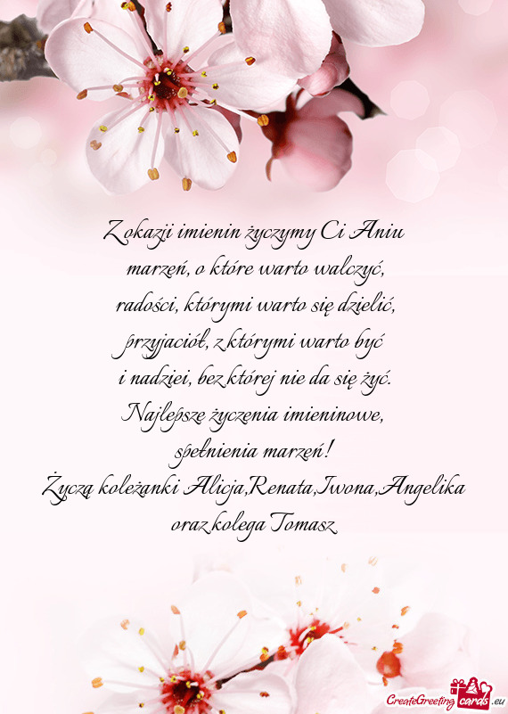 Życzą koleżanki Alicja,Renata,Iwona,Angelika oraz kolega Tomasz