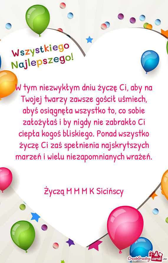 Życzą M M M K Sicińscy