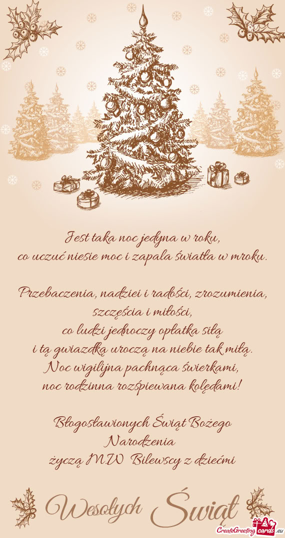 Życzą M.W Bilewscy z dziećmi