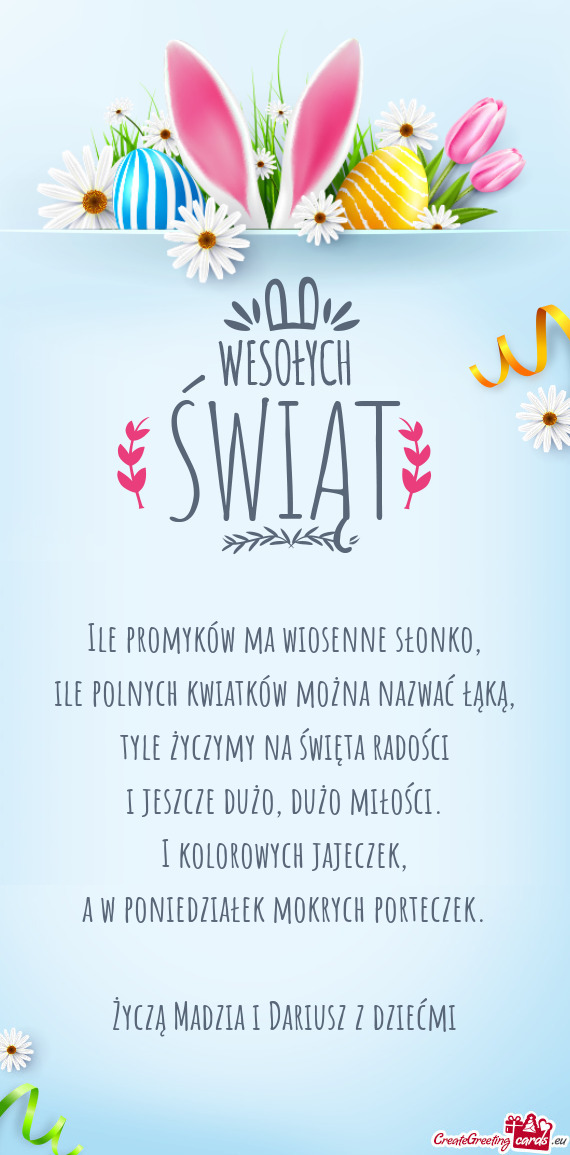 Życzą Madzia i Dariusz z dziećmi