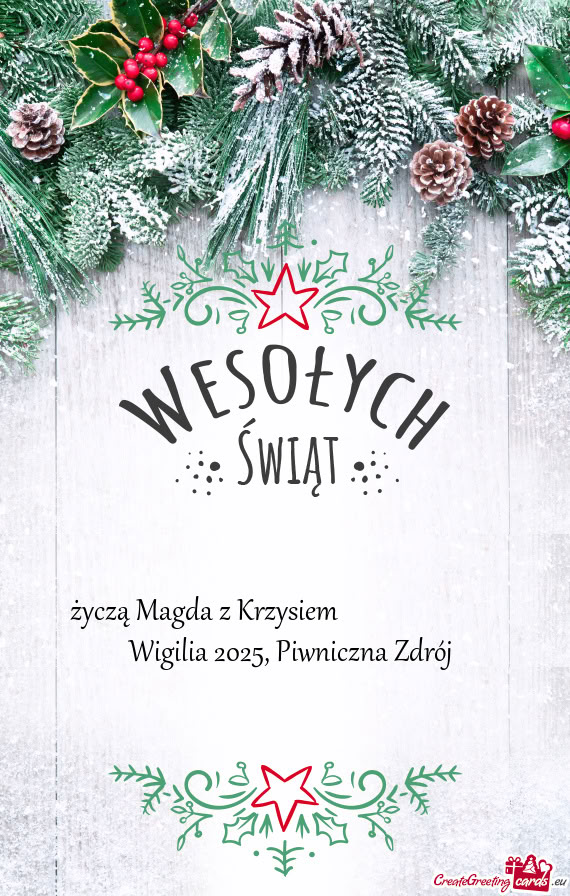 Życzą Magda z Krzysiem        Wigilia 2025, Piwniczna Zdrój