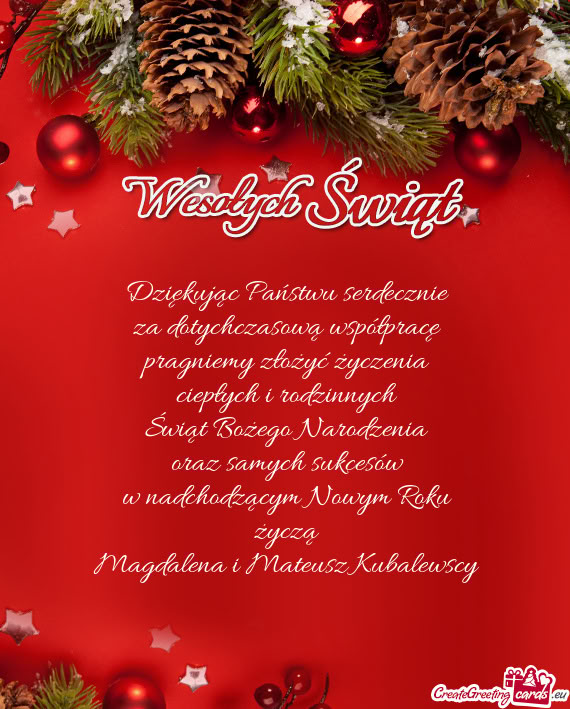 Życzą Magdalena i Mateusz Kubalewscy