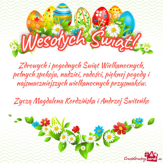 Życzą Magdalena Kordzińska i Andrzej Świteńko