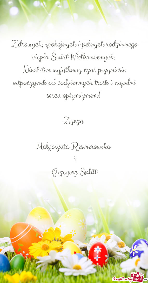 Życzą  Małgorzata Resmerowska i Grzegorz Splitt