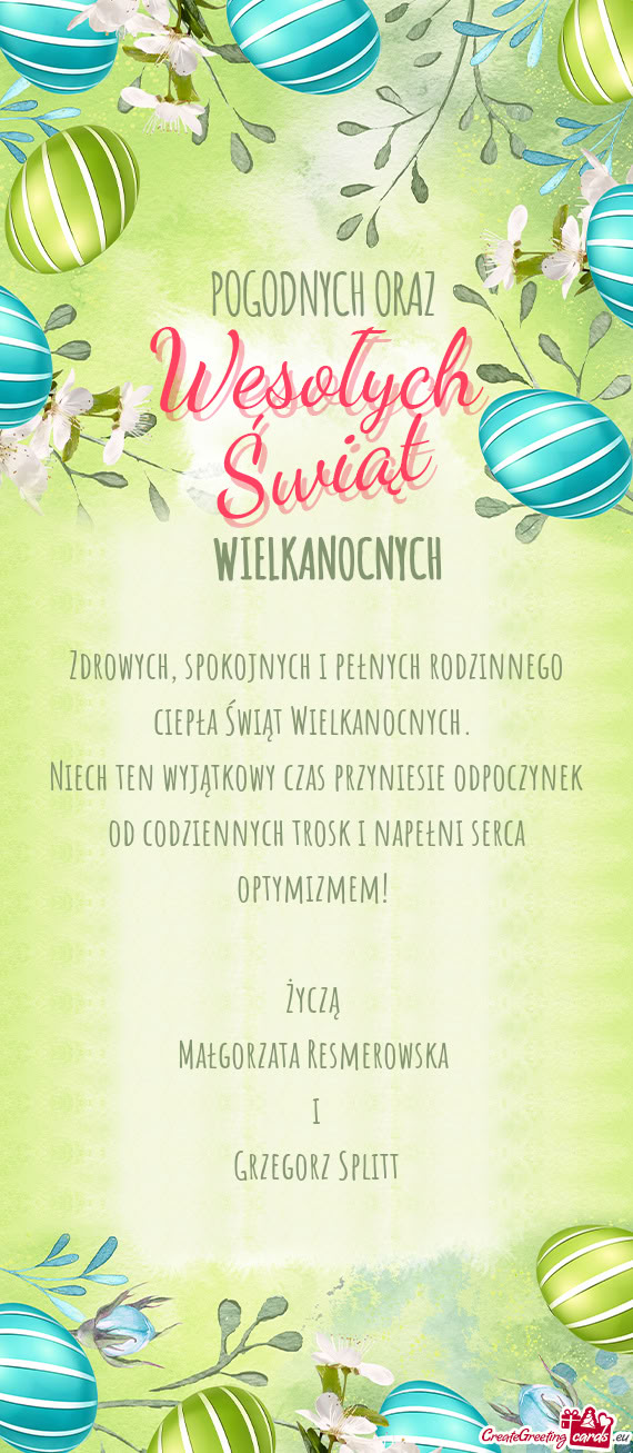 Życzą Małgorzata Resmerowska i Grzegorz Splitt