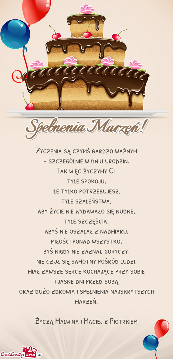 Życzą Malwina i Maciej z Piotrkiem