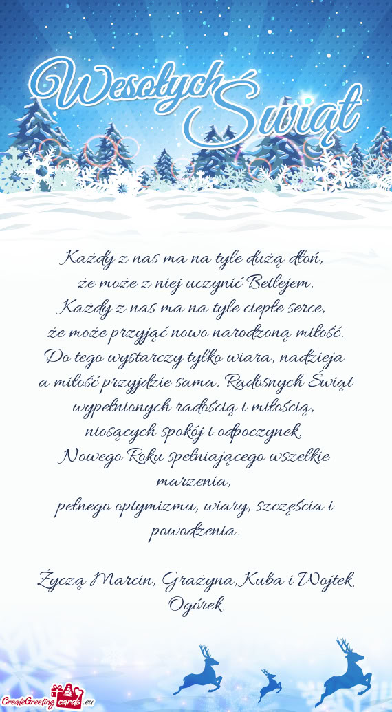 Życzą Marcin, Grażyna, Kuba i Wojtek Ogórek