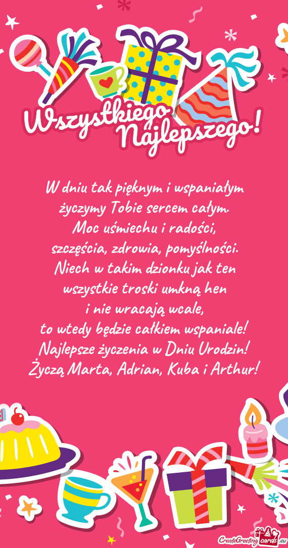 Życzą Marta, Adrian, Kuba i Arthur