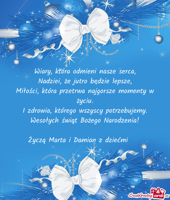 Życzą Marta i Damian z dziećmi 😊🎄